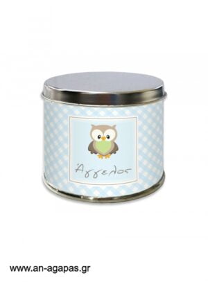 Μπομπονιέρα  βάπτισης  μεταλλικό  κουτί  Little  Owl  Blue