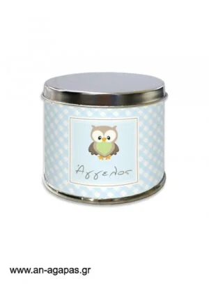 Μπομπονιέρα  βάπτισης  μεταλλικό  κουτί  Little  Owl  Blue 