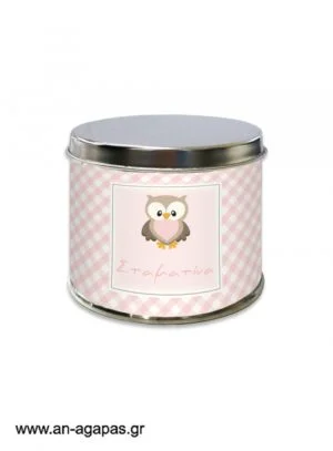 Μπομπονιέρα  βάπτισης  μεταλλικό  κουτί  Little  Owl  Pink 