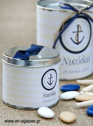 Μπομπονιέρα    βάπτισης  μεταλλικό  κουτί  Navy  Anhor 