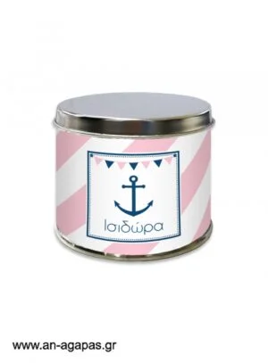 Μπομπονιέρα  βάπτισης  μεταλλικό  κουτί  Pink  Nautical