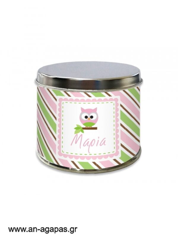 Μπομπονιέρα  βάπτισης  μεταλλικό  κουτί  Pink  Owl