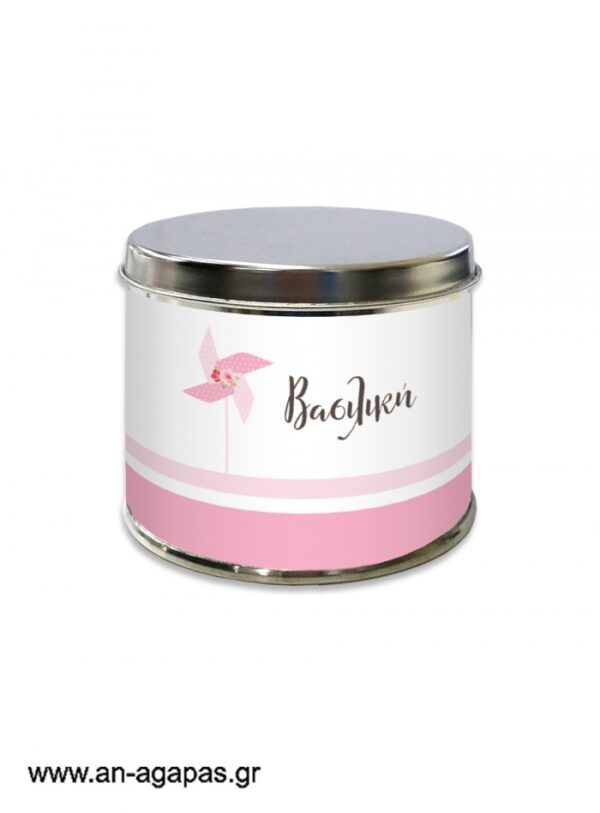Μπομπονιέρα  βάπτισης  μεταλλικό  κουτί  Pinwheel  Pink