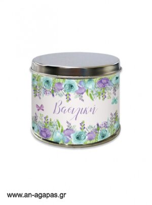 Μπομπονιέρα βάπτισης μεταλλικό κουτί Purple Blossom