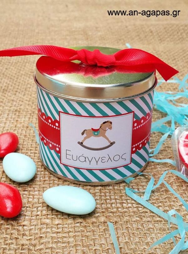 Μπομπονιέρα  βάπτισης  μεταλλικό  κουτί  Rocking  Christmas