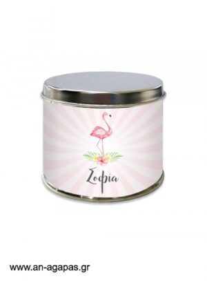 Μπομπονιέρα  βάπτισης  μεταλλικό  κουτί  Tropical  Flamingo