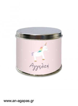 Μπομπονιέρα  βάπτισης  μεταλλικό  κουτί  Unicorn