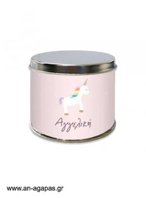 Μπομπονιέρα  βάπτισης  μεταλλικό  κουτί  Unicorn 