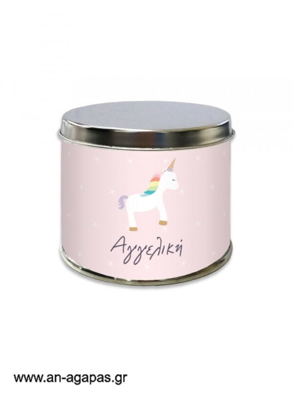 Μπομπονιέρα  βάπτισης  μεταλλικό  κουτί  Unicorn