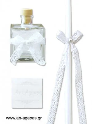 Λαδοσέτ  βάπτισης  παραδοσιακή  δαντέλα  λευκό 