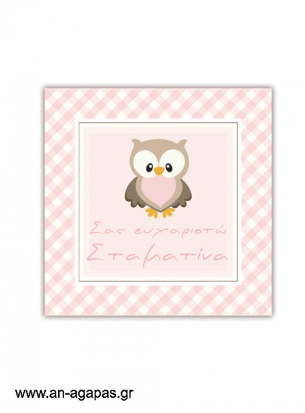 Ευχαριστήριο  καρτελάκι  Little  Owl  Pink