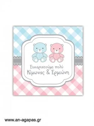   Ευχαριστήριο  καρτελάκι  Twin  Teddies 