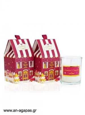 Χριστουγεννιάτικο κερί σπιτάκι μπορντό 