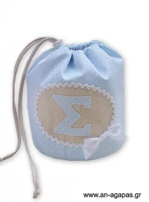 Σάκος  μαρτυρικών  σιέλ  πουά  με  μονόγραμμα 