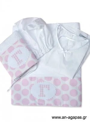 Λαδόπανα  πουά  ροζ  με  μονόγραμμα 