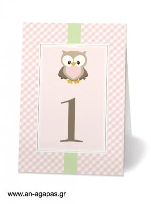 Αρίθμηση  τραπεζιού  Little  Owl  Pink 