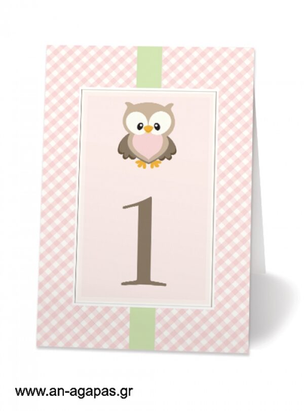 Αρίθμηση  τραπεζιού  Little  Owl  Pink