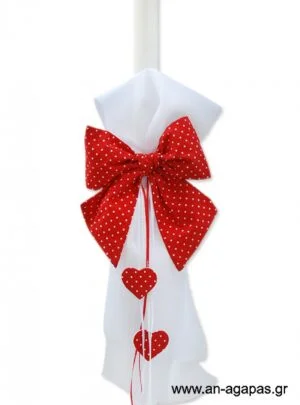 Λαμπάδα  φιόγκος  κόκκινος  πουά 