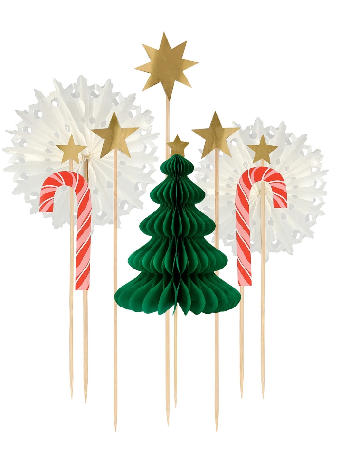 Cake Topper Set Christmas Honeycomb, 10τμχ