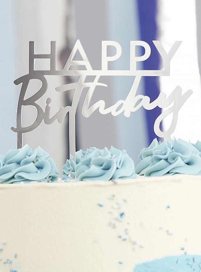 Cake Topper Ασημί Happy Birthday