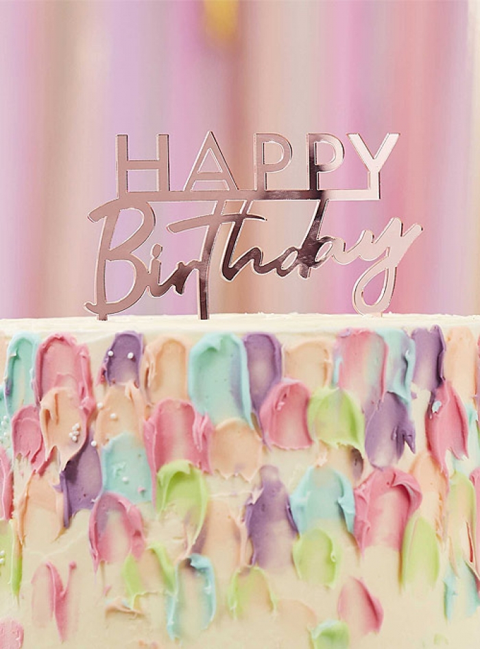 Cake Topper Ροζ Happy Birthday