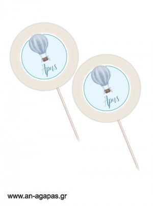 Cupcake  Toppers  Blue  Hotair  Balloon