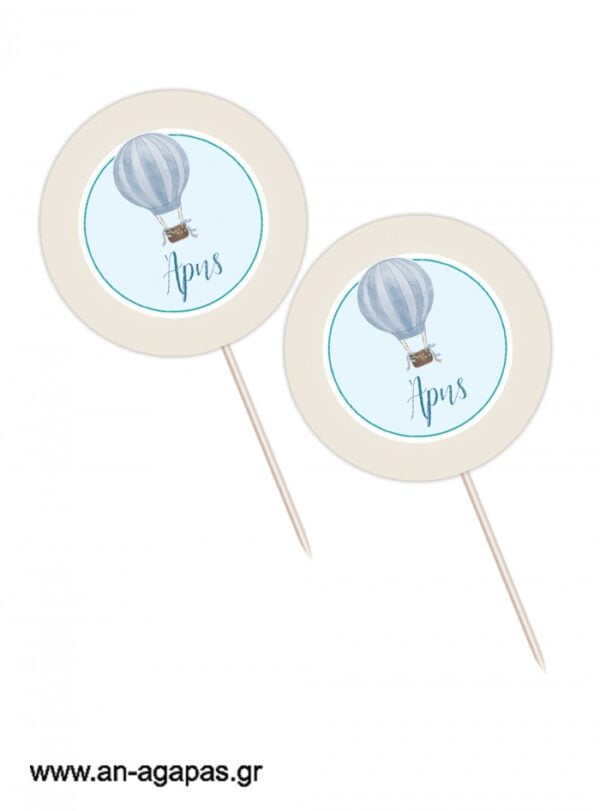 Cupcake  Toppers  Blue  Hotair  Balloon