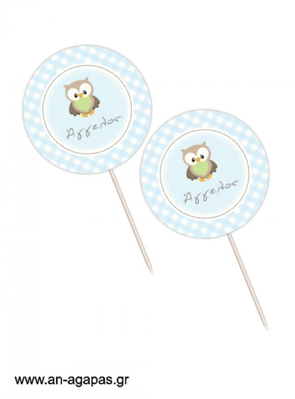 Cupcake  Toppers    Little  Owl  Blue