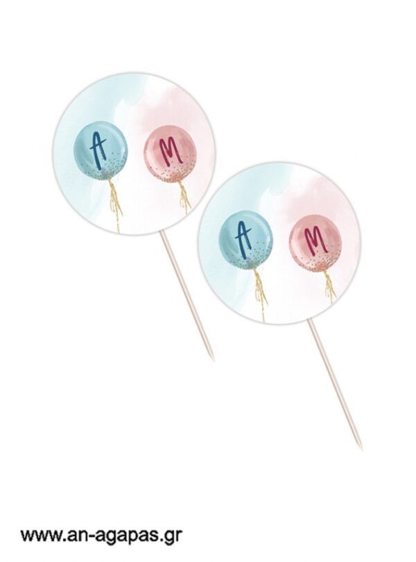 Cupcake Toppers Pink & Blue Balloons