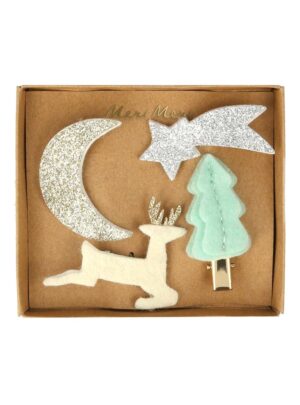 Hair Clips Χριστουγεννιάτικα Σχέδια με Glitter, 4τμχ