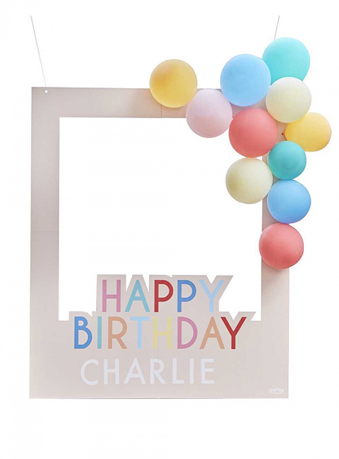 Photo Booth Frame Πολύχρωμο Happy Birthday-Μπαλόνια