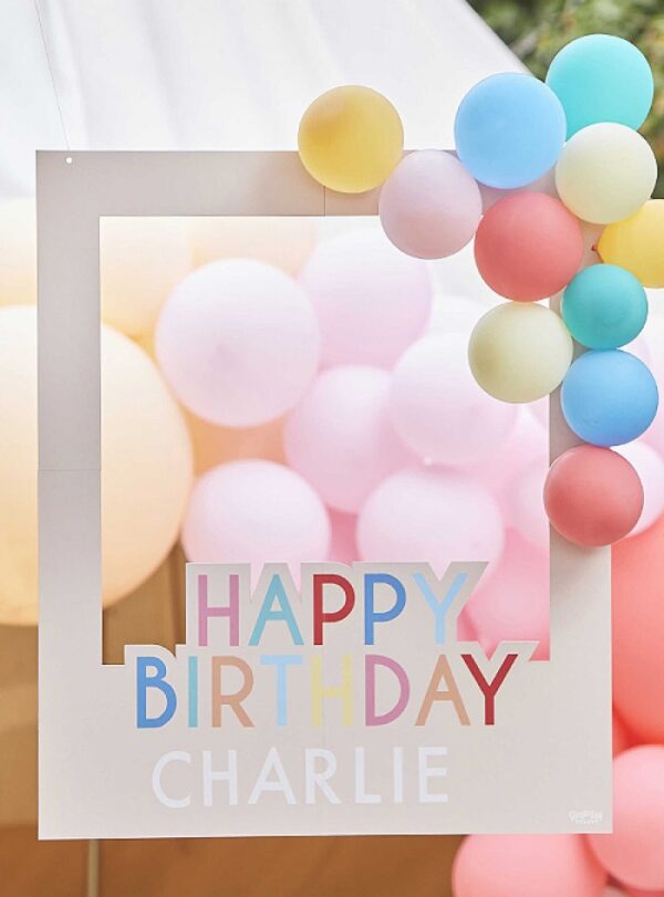 Photo Booth Frame Πολύχρωμο Happy Birthday-Μπαλόνια