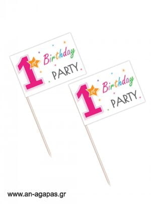 Toothpick  flags  1st  Birthday  Girl