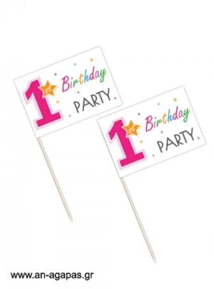 Toothpick  flags  1st  Birthday  Girl