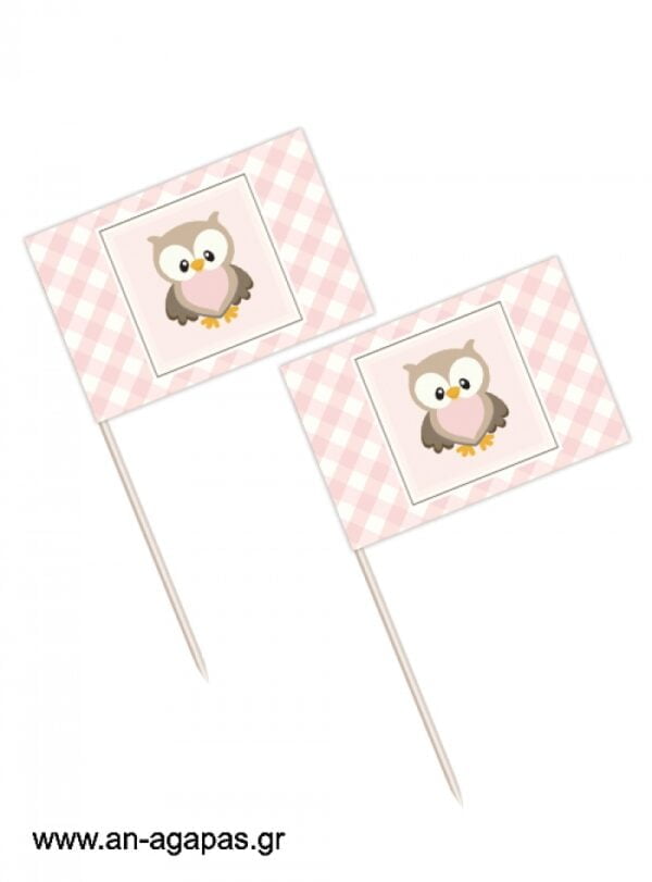 Toothpick  flags  Little  Owl  Pink