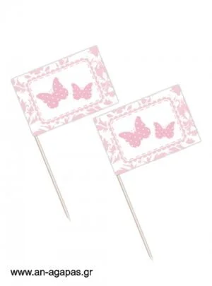Toothpick  flags  Pink  Butterflies 