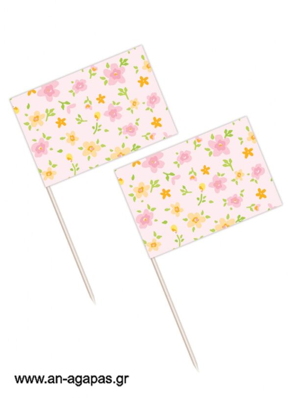 Toothpick flags Pink Floral