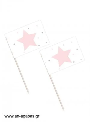 Toothpick  flags      Shiny  Star  Pink 