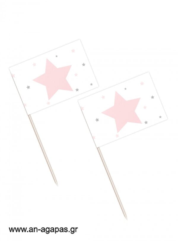 Toothpick  flags      Shiny  Star  Pink