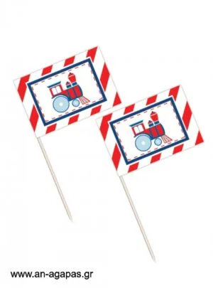 Toothpick  flags  Steam  Train 