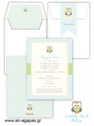 Προσκλητήριo  Βάπτισης  Little  Owl  Blue 