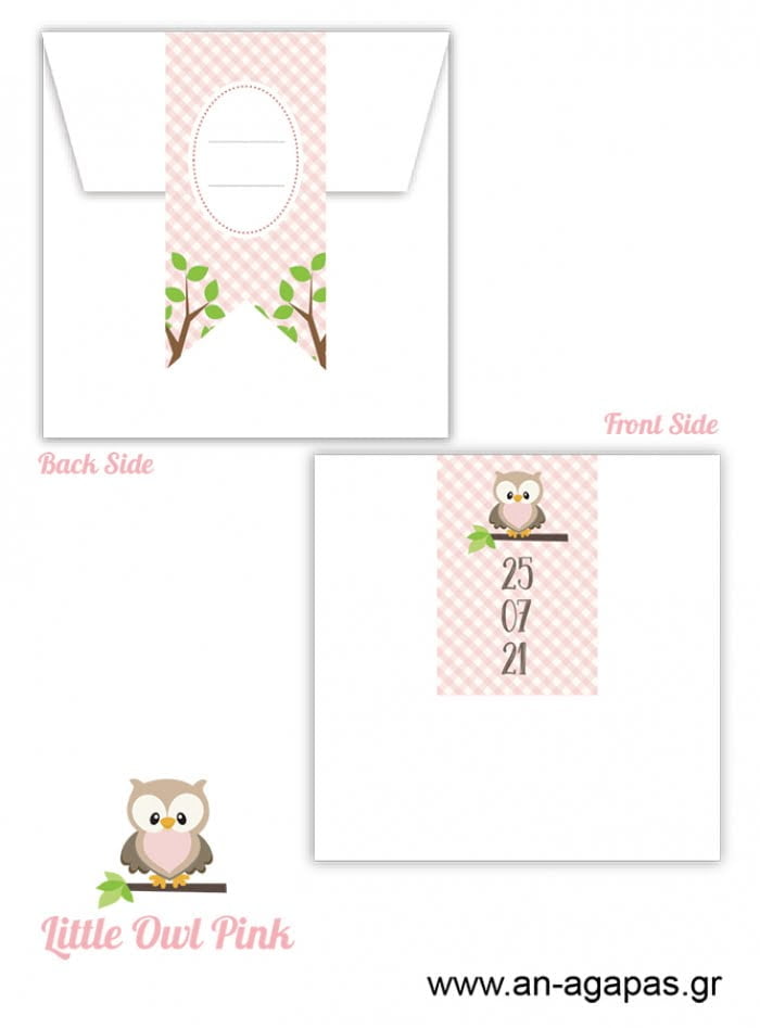 Προσκλητήριo  Βάπτισης  Little  Owl  Pink