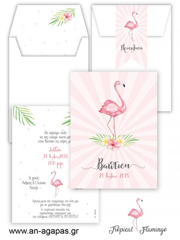Προσκλητήριo  Βάπτισης  Tropical  Flamingo