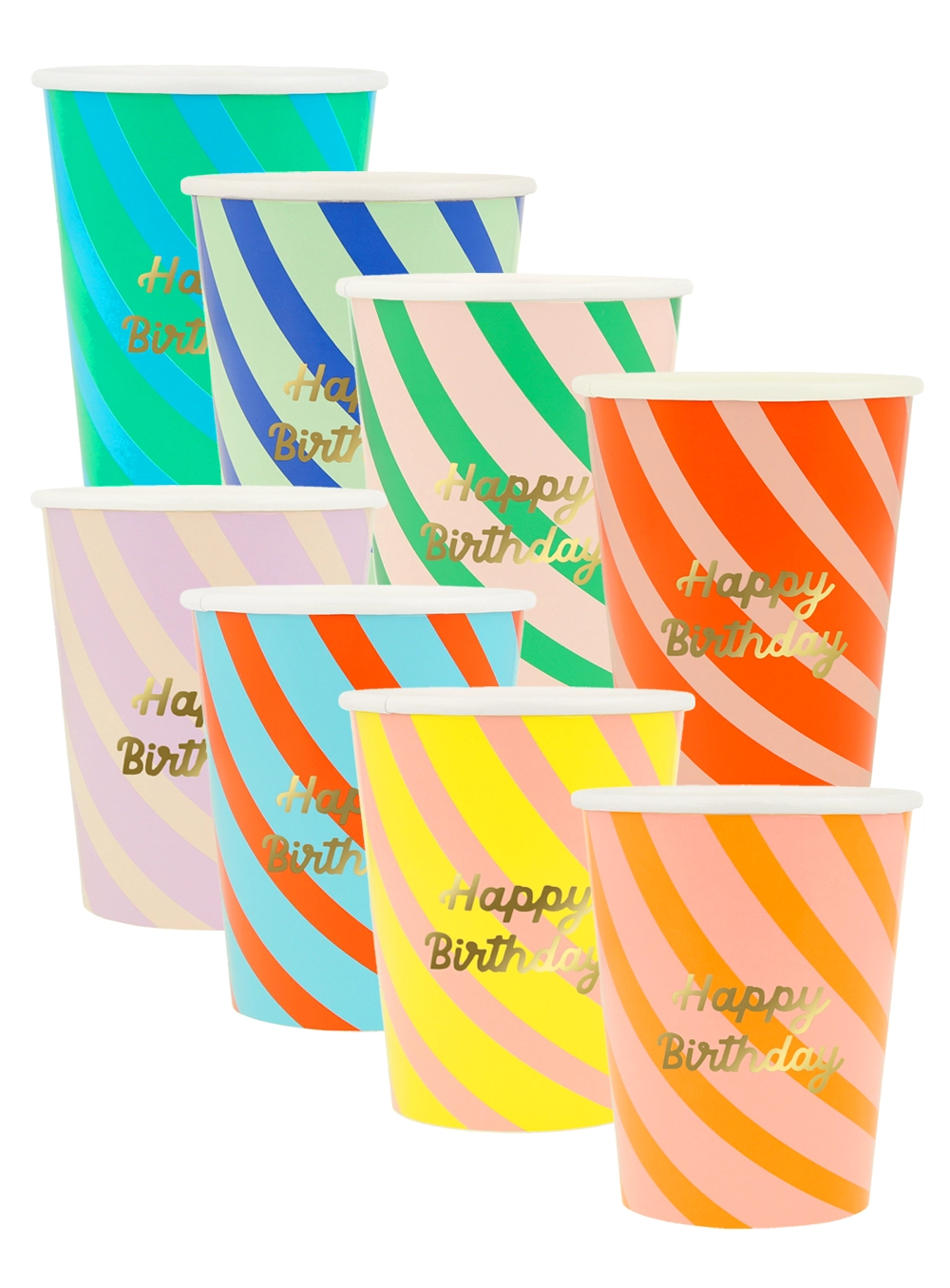 Ποτήρι Stripe Happy Birthday (8τμχ)