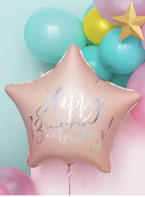 Μπαλόνι Ροζ Αστέρι Happy Birthday