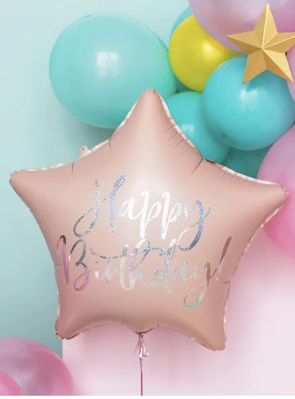 Μπαλόνι Ροζ Αστέρι Happy Birthday