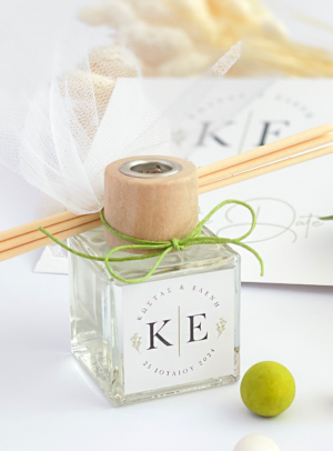Μπομπονιέρα γάμου αρωματικό χώρου ξύλινο white green logo