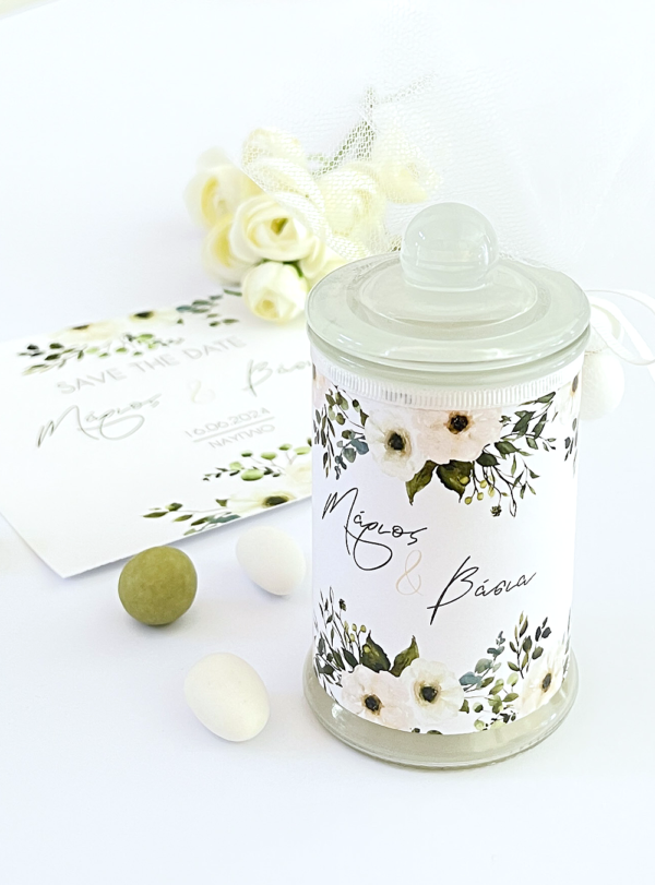 Μπομπονιέρα γάμου κερί ψηλό ivory flowers