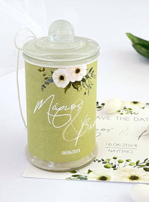 Μπομπονιέρα γάμου κερί ψηλό green in bloom
