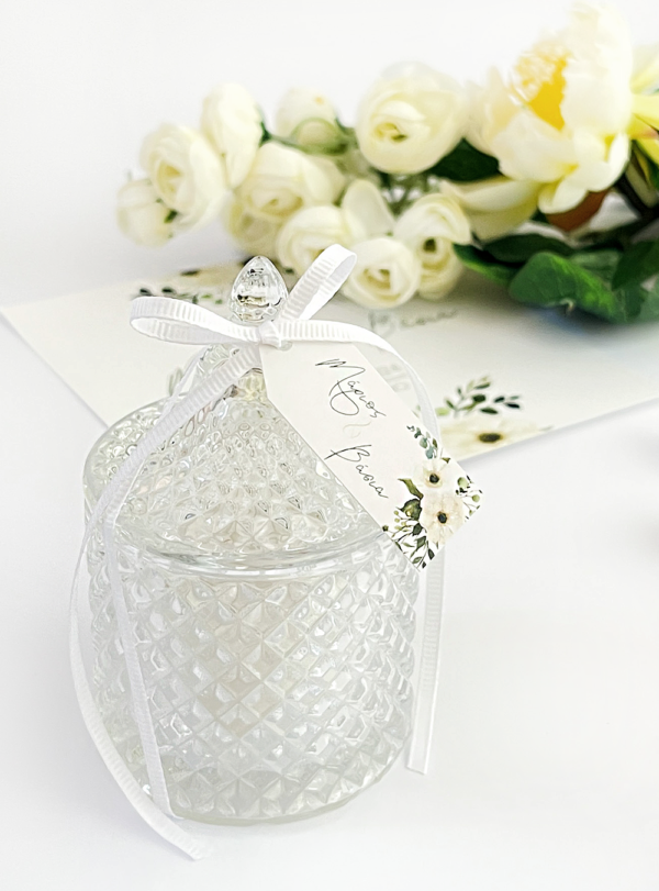 Μπομπονιέρα γάμου γυάλινη φοντανιέρα ivory flowers